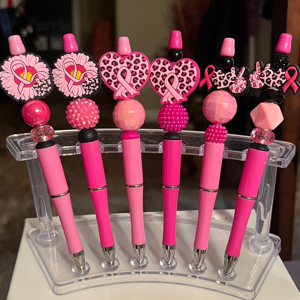Breast cancer awareness ink pens hand beaded sold separately